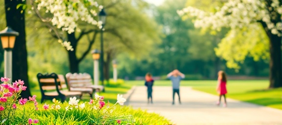 vision goals, optimistic expression, setting targets, photorealistic, in a serene park with blooming flowers, highly detailed, children playing in the distance, vibrant greens and pastels, warm morning light, shot with a 24mm lens.