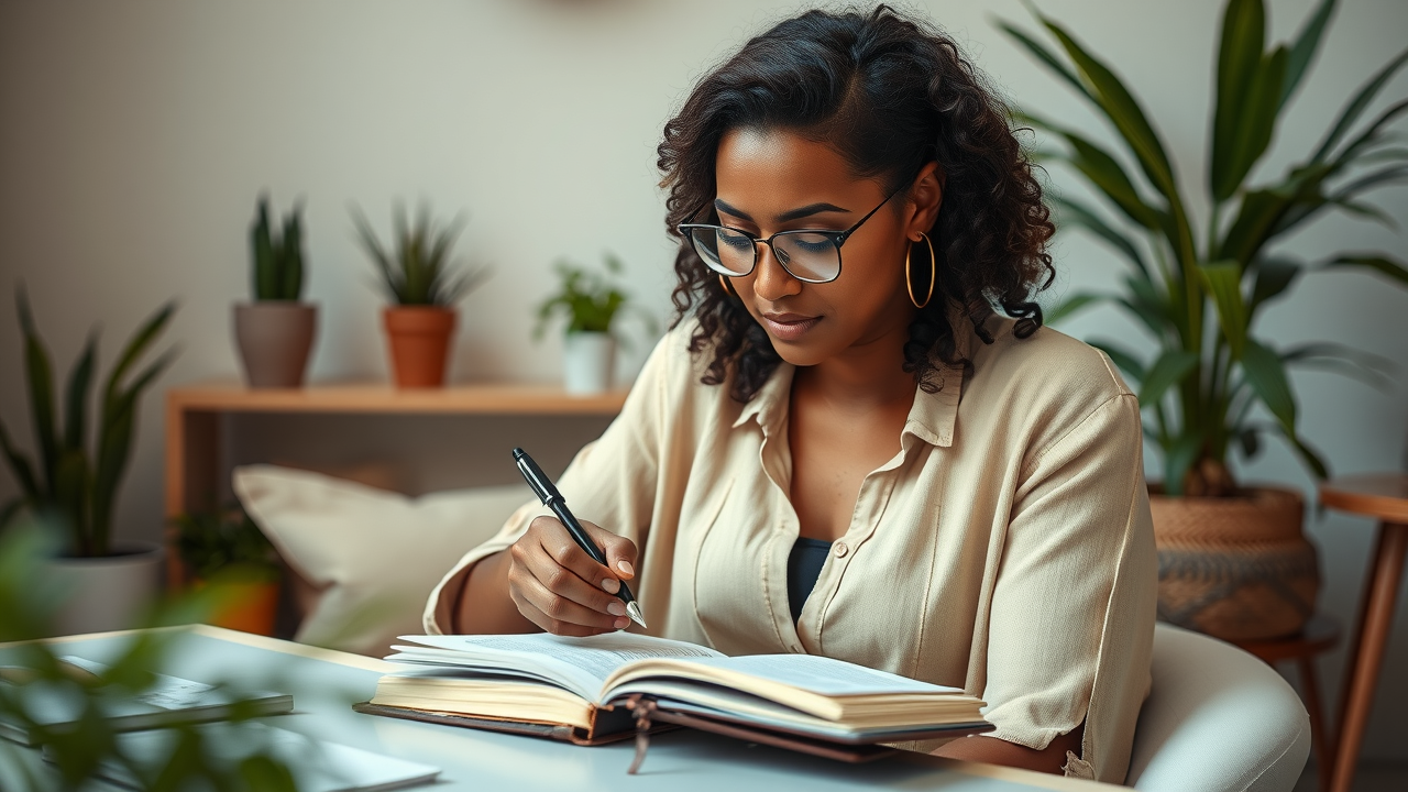 Successful woman entrepreneur practicing exclusive women in business mindset habits through journaling